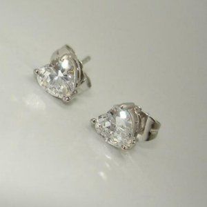 18K White Gold Filled Silver Heart Zircon Diamond Stud Earrings 6mm